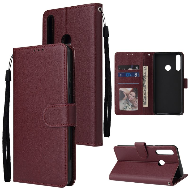 For HUAWEI PSmart 2020/Y5P/Y6P PU Leather Mobile Phone Cover with 3 Cards Slots Phone Frame Red wine