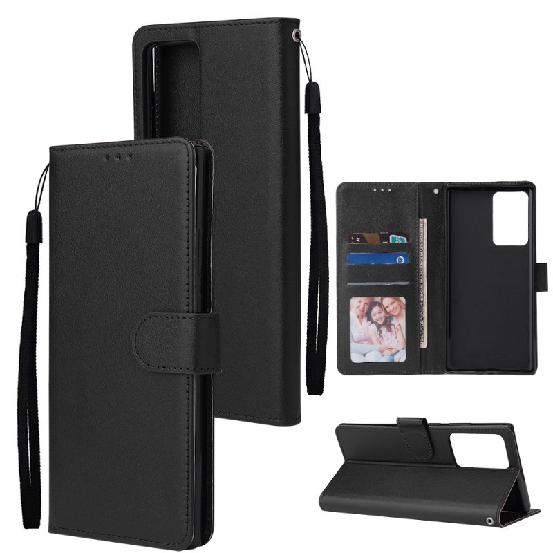 For HUAWEI PSmart 2020/Y5P/Y6P PU Leather Mobile Phone Cover with 3 Cards Slots Phone Frame black