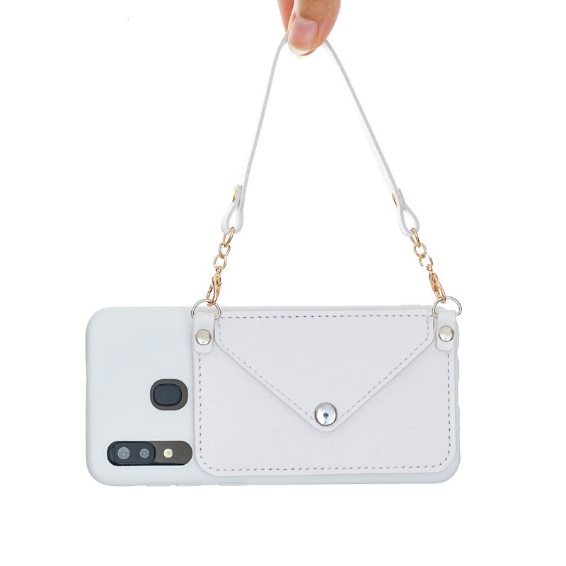 For HUAWEI Y5 2018/2019/Y6 2019/Y7 2019/PSMART Z/Y9 2019 Mobile Phone Cover with Pu Card Holder + Hand Rope + Straddle Rope white