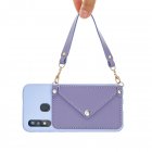 For HUAWEI Y5 2018 2019 Y6 2019 Y7 2019 PSMART Z Y9 2019 Mobile Phone Cover with Pu Card Holder   Hand Rope   Straddle Rope purple