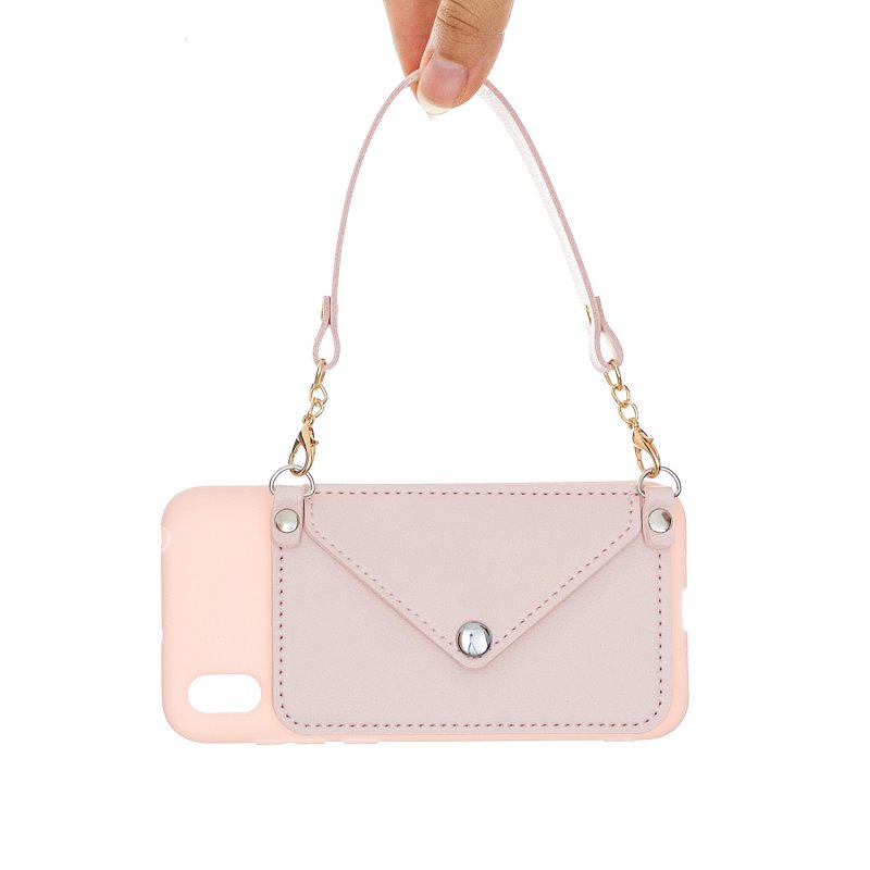 For HUAWEI Y5 2018/2019/Y6 2019/Y7 2019/PSMART Z/Y9 2019 Mobile Phone Cover with Pu Card Holder + Hand Rope + Straddle Rope Pink