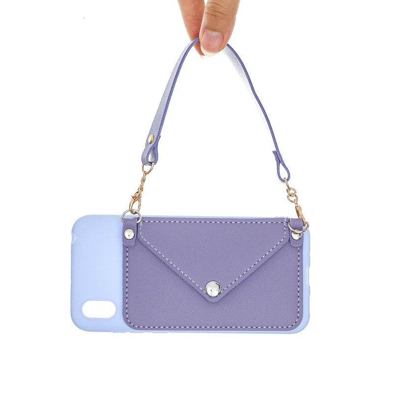 For HUAWEI Y5 2018/2019/Y6 2019/Y7 2019/PSMART Z/Y9 2019 Mobile Phone Cover with Pu Card Holder + Hand Rope + Straddle Rope purple