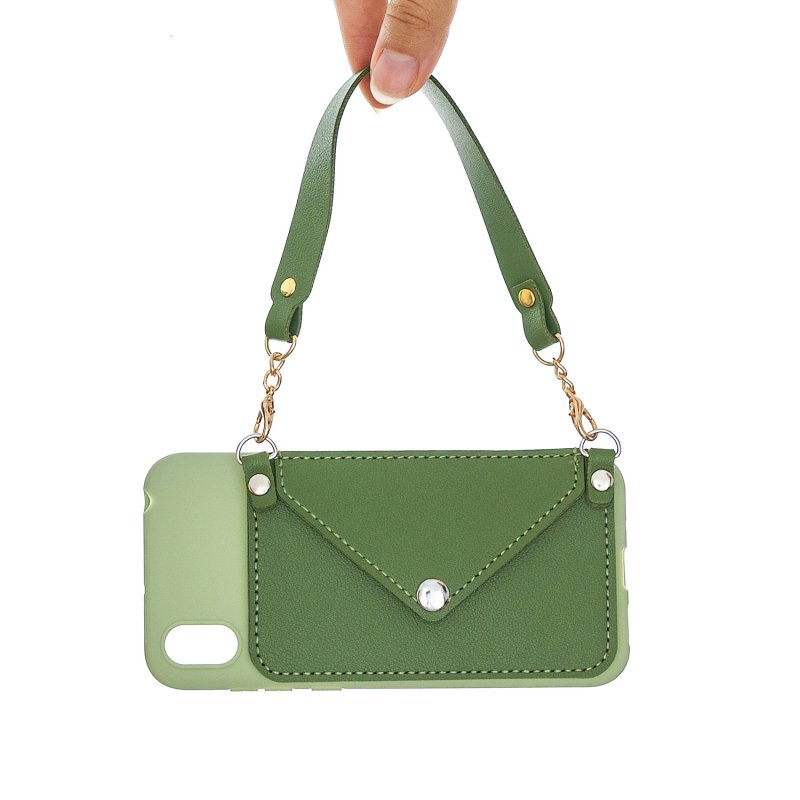 For HUAWEI Y5 2018/2019/Y6 2019/Y7 2019/PSMART Z/Y9 2019 Mobile Phone Cover with Pu Card Holder + Hand Rope + Straddle Rope green