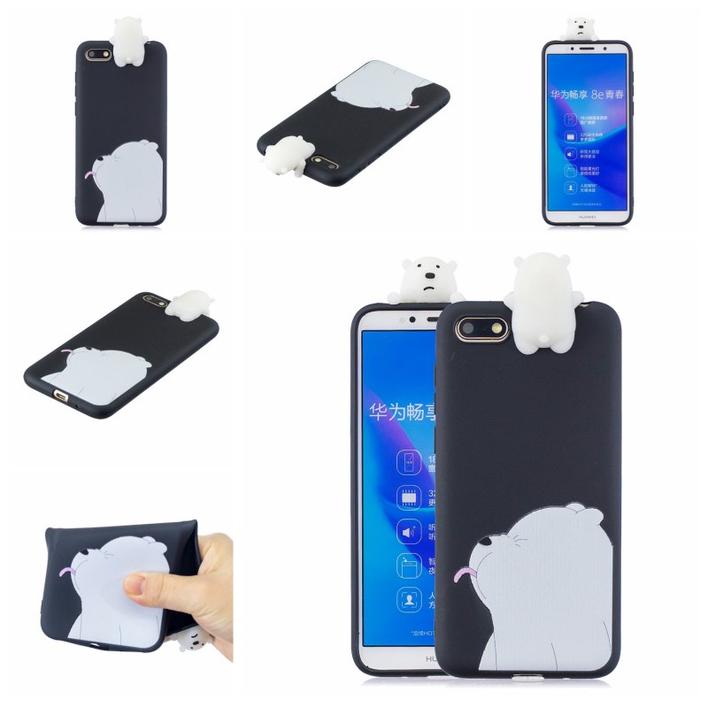 For HUAWEI Y5 2018 3D Cute Coloured Painted Animal TPU Anti-scratch Non-slip Protective Cover Back Case black