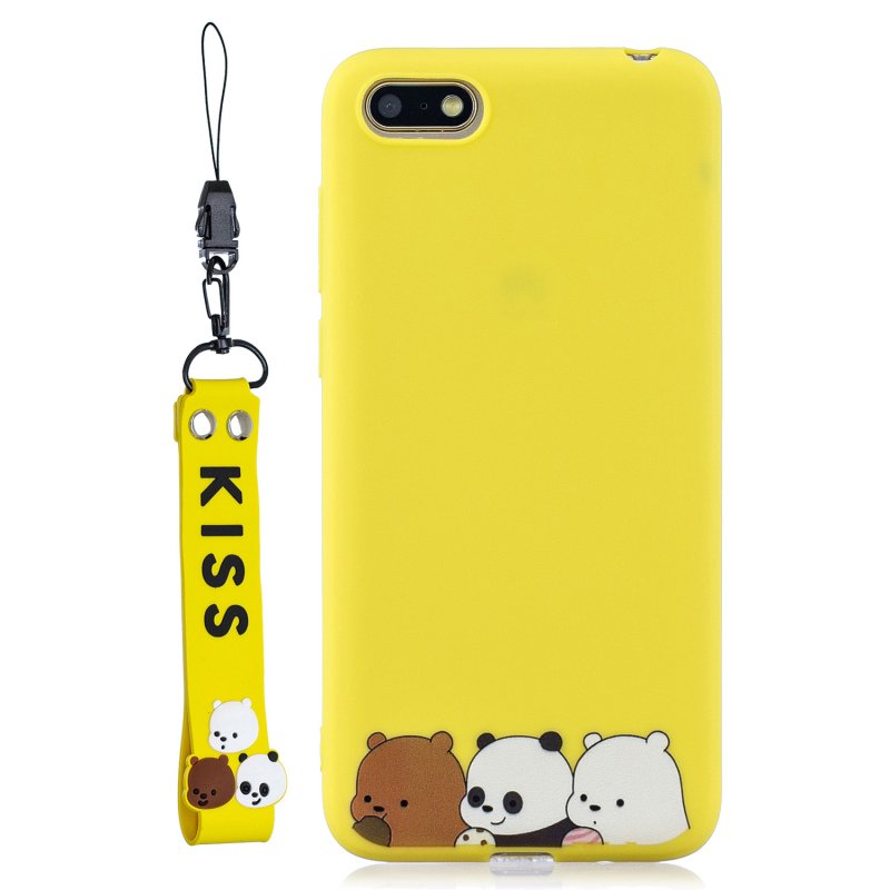 For HUAWEI Y5 2018 Cute Coloured Painted TPU Anti-scratch Non-slip Protective Cover Back Case with Lanyard yellow