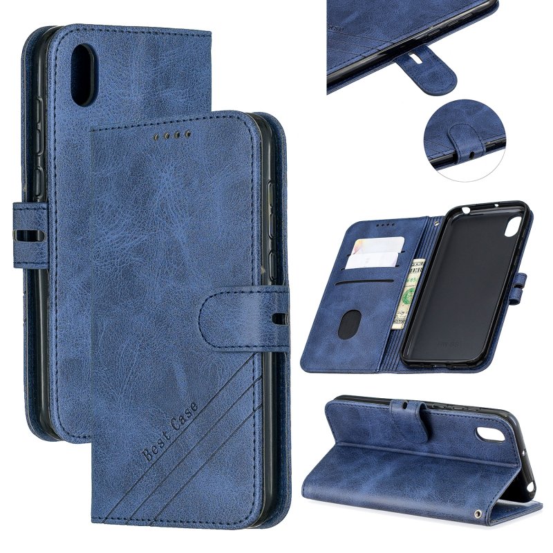 For HUAWEI Y5 2019 Denim Pattern Solid Color Flip Wallet PU Leather Protective Phone Case with Buckle & Bracket blue