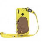 For HUAWEI Y6 2019 Y7 2019 Y9 2019 Cartoon Full Protective TPU Mobile Phone Cover with Mini Coin Purse Cartoon Hanging Lanyard 1 yellow brown bear