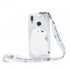 For HUAWEI Y6 2019 Y7 2019 Y9 2019 Cartoon Full Protective TPU Mobile Phone Cover with Mini Coin Purse Cartoon Hanging Lanyard 6 white big bear