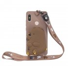 For HUAWEI Y6 2019 Y7 2019 Y9 2019 Cartoon Full Protective TPU Mobile Phone Cover with Mini Coin Purse Cartoon Hanging Lanyard 7 brown brown bear
