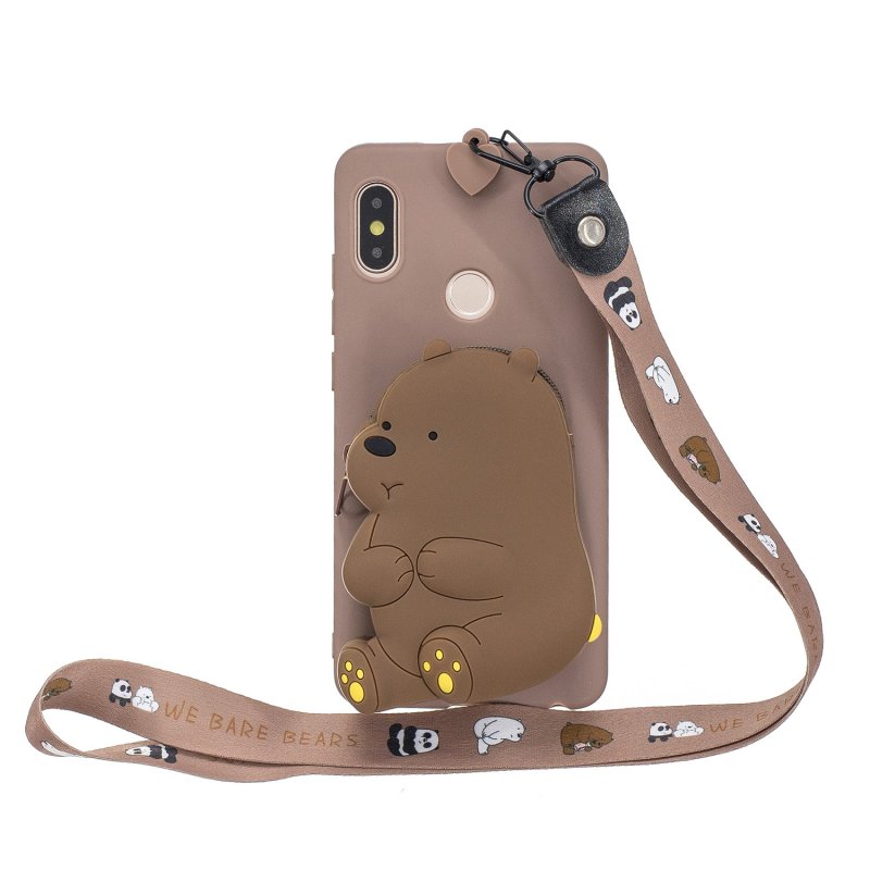 For HUAWEI Y6 2019 Y7 2019 Y9 2019 Cartoon Full Protective TPU Mobile Phone Cover with Mini Coin Purse+Cartoon Hanging Lanyard 7 brown brown bear