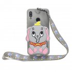 For HUAWEI Y6 2019 Y7 2019 Y9 2019 Cartoon Full Protective TPU Mobile Phone Cover with Mini Coin Purse Cartoon Hanging Lanyard 8 grey elephant