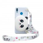 For HUAWEI Y6 Y7 Prime 2019 Cellphone Case Mobile Phone Shell Shockproof TPU Cover with Cartoon Cat Pig Panda Coin Purse Lovely Shoulder Starp  White