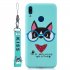 For HUAWEI Y7 2019 Cute Coloured Painted TPU Anti scratch Non slip Protective Cover Back Case with Lanyard Light blue