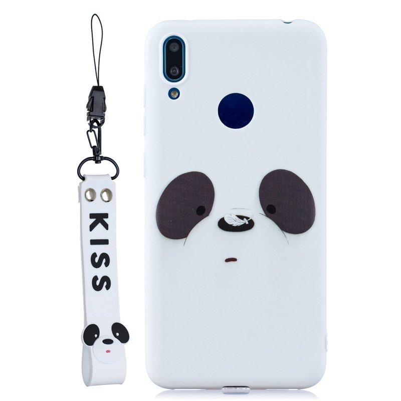 For HUAWEI Y7 2019 Cute Coloured Painted TPU Anti-scratch Non-slip Protective Cover Back Case with Lanyard white