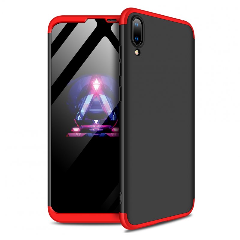 For HUAWEI Y7 2019 Ultra Slim PC Back Cover Non-slip Shockproof 360 Degree Full Protective Case Red black red