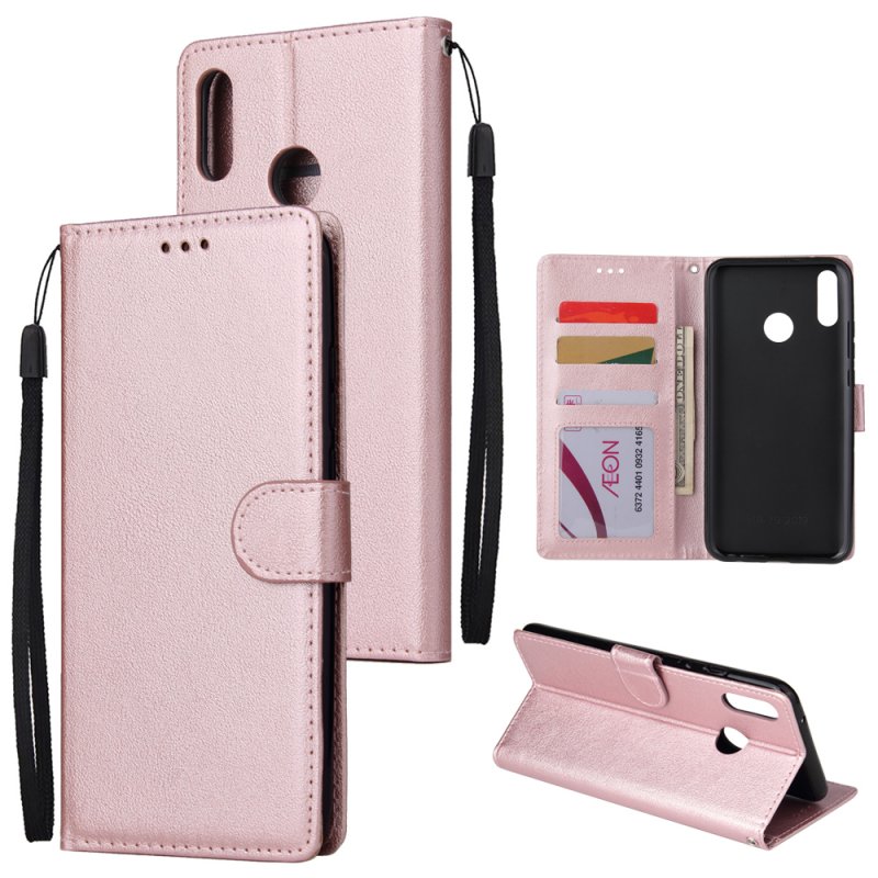 For HUAWEI Y9 2019 Flip-type Leather Protective Phone Case with 3 Card Position Buckle Design Phone Cover  Rose gold