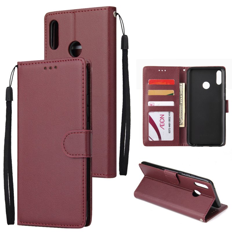 For HUAWEI Y9 2019 Flip-type Leather Protective Phone Case with 3 Card Position Buckle Design Phone Cover  Red wine