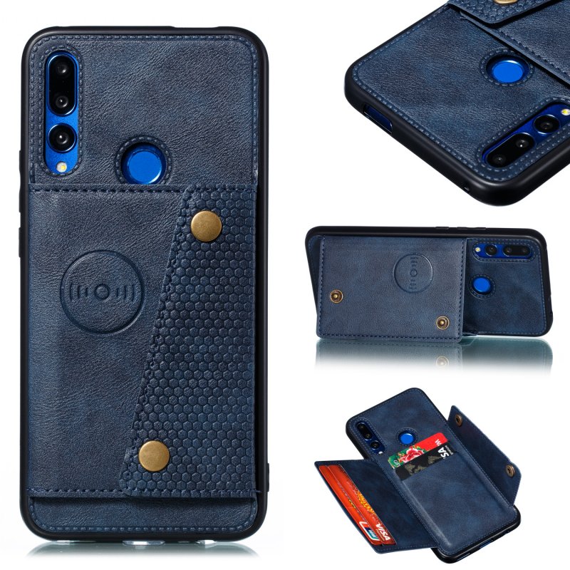 For HUAWEI Y9 prime 2019 PU Leather Shockproof Cell Phone Case Anti-dust Phone Case with Double Buckle Card Slot Pocket  blue