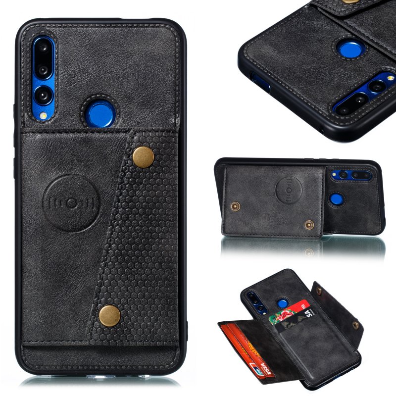For HUAWEI Y9 prime 2019 PU Leather Shockproof Cell Phone Case Anti-dust Phone Case with Double Buckle Card Slot Pocket  black