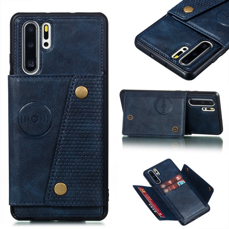 For Huawei P30 pro Double Buckle Non-slip Shockproof Cell Phone Case with Card Slot Bracket blue