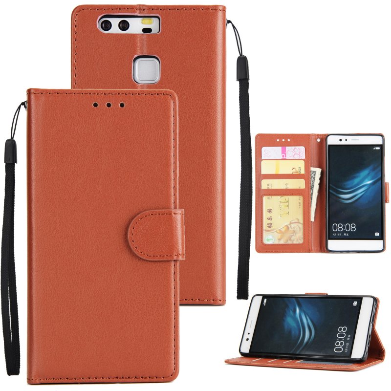 For Huawei P9 plus PU Leather Smart Phone Case Protective Cover with Buckle & 3 Card Position  brown