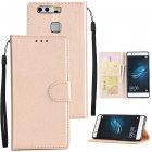 For Huawei P9 plus PU Leather Smart Phone Case Protective Cover with Buckle   3 Card Position  Golden