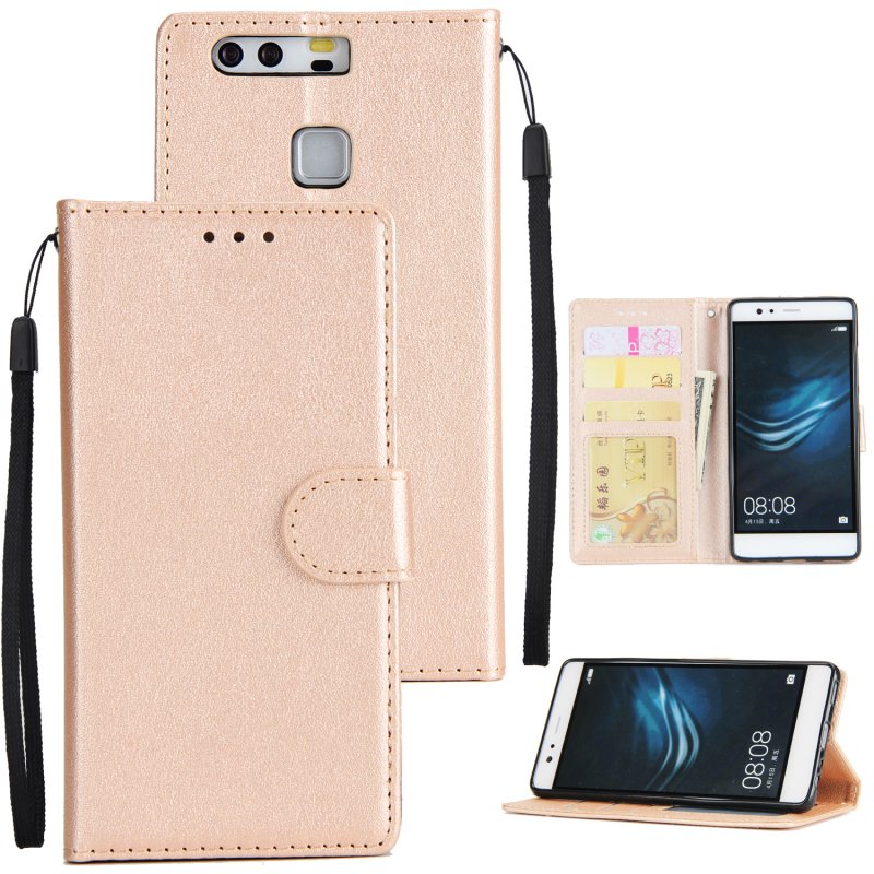 For Huawei P9 plus PU Leather Smart Phone Case Protective Cover with Buckle & 3 Card Position  Golden