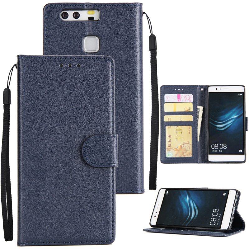 For Huawei P9 plus PU Leather Smart Phone Case Protective Cover with Buckle & 3 Card Position  blue