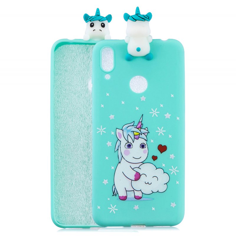 For Huawei Y6 2019 3D Cartoon Lovely Coloured Painted Soft TPU Back Cover Non-slip Shockproof Full Protective Case Love unicorn