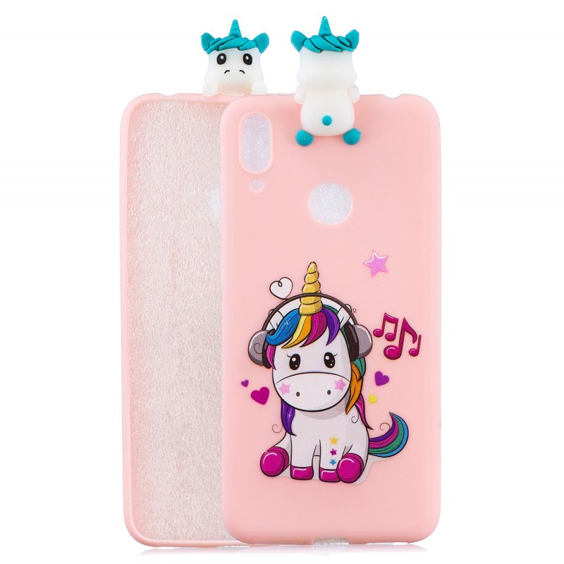 For Huawei Y6 2019 3D Cartoon Lovely Coloured Painted Soft TPU Back Cover Non-slip Shockproof Full Protective Case Music unicorn