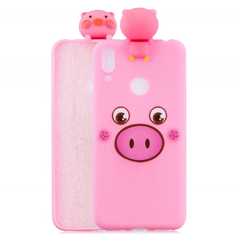 For Huawei Y7 2019 3D Cartoon Lovely Coloured Painted Soft TPU Back Cover Non-slip Shockproof Full Protective Case Small pink pig