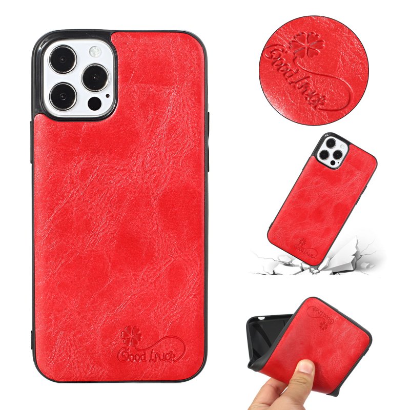 For Iphone 11 Pro Max Mobile Phone Cover Pu Waxed Leather Protective Case red