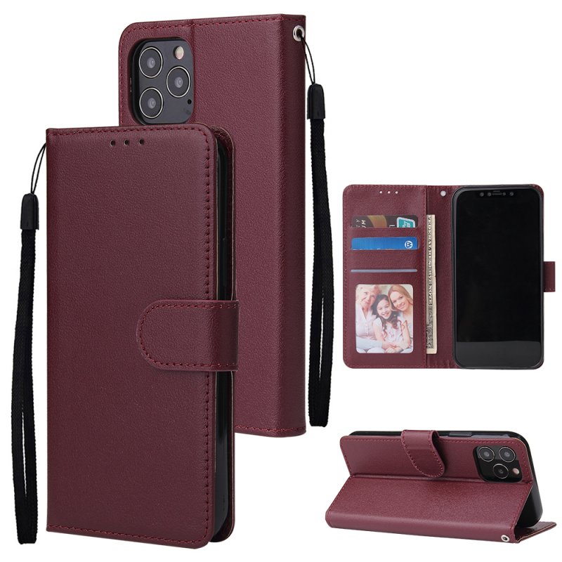 For Iphone 12 5.4 inch/6.1 inch/ 6.7 inch PU Leather Three-card Photo Frame Front Buckle Mobile Phone shell Red wine