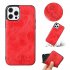 For Iphone  12 Mobile Phone Cover Pu Waxed Leather Solid Color Protective Case red