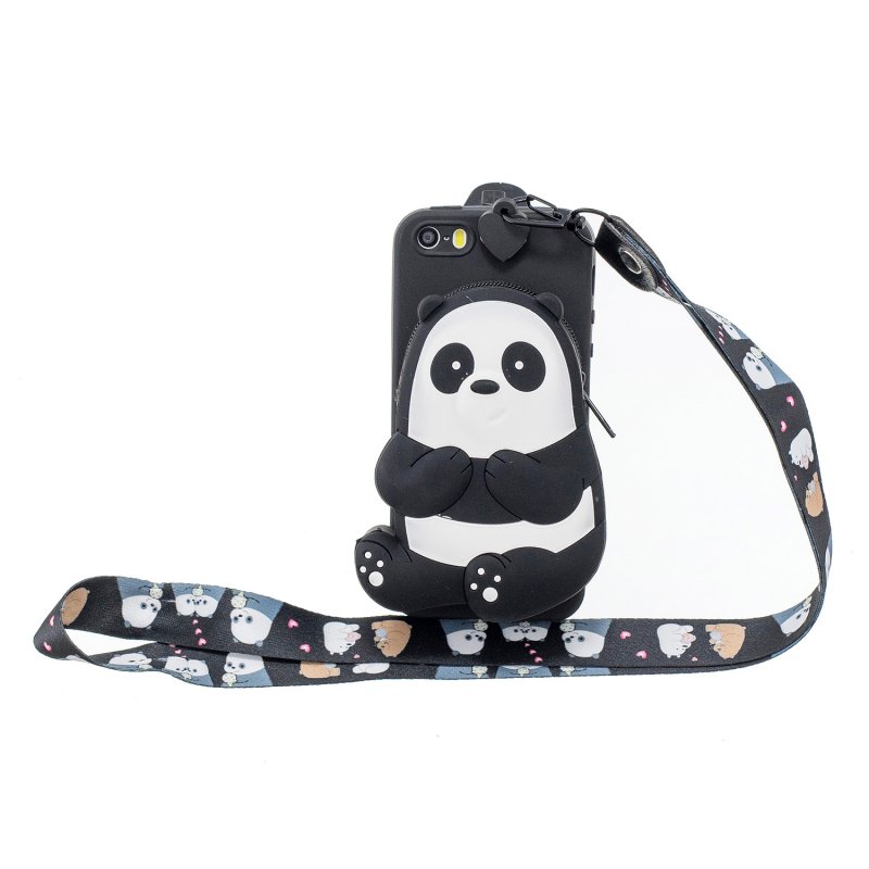 For Iphone 5 / 5S / SE Cartoon Hanging Lanyard + Fall Resistant Cartoon TPU Full Protective Mobile Phone Cover with Coin Purse 5 black striped bears