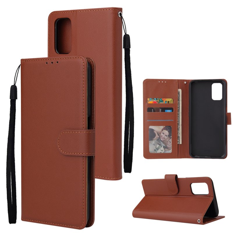For OPPO A52/A72/A92 PU Leather Protective Phone Case with 3 Cards Slots Bracket brown