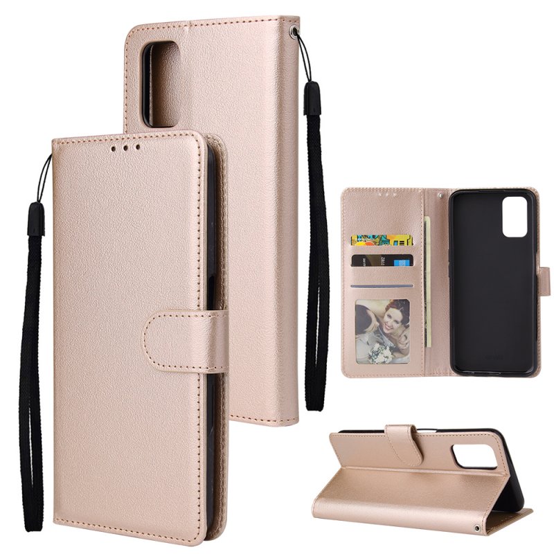 For OPPO A52/A72/A92 PU Leather Protective Phone Case with 3 Cards Slots Bracket Golden