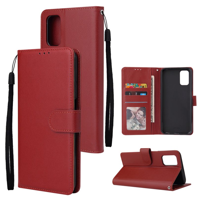 For OPPO A52/A72/A92 PU Leather Protective Phone Case with 3 Cards Slots Bracket red
