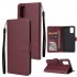 For OPPO A52 A72 A92 PU Leather Protective Phone Case with 3 Cards Slots Bracket wine red