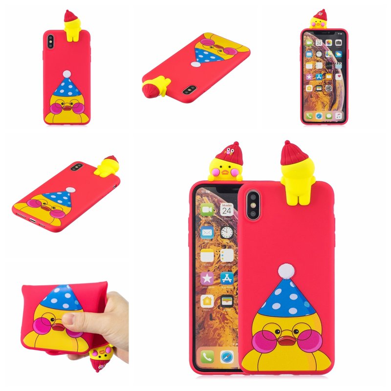 For OPPO A7 3D Cute Coloured Painted Animal TPU Anti-scratch Non-slip Protective Cover Back Case red