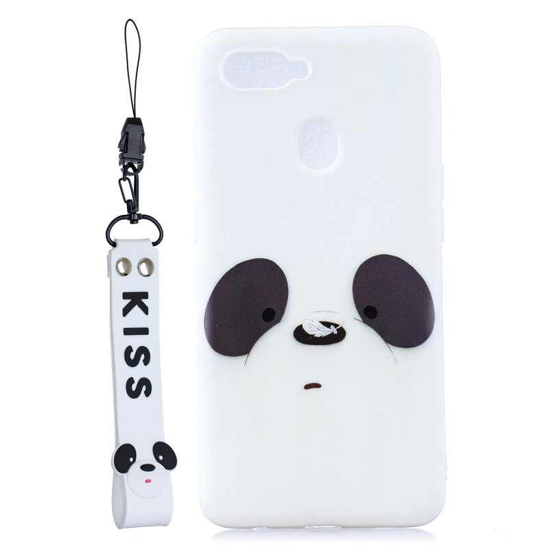 For OPPO A7 Cartoon Lovely Coloured Painted Soft TPU Back Cover Non-slip Shockproof Full Protective Case with Lanyard white