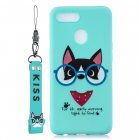 For OPPO A7 Cartoon Lovely Coloured Painted Soft TPU Back Cover Non-slip Shockproof Full Protective Case with Lanyard Light blue