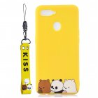 For OPPO A7 Cartoon Lovely Coloured Painted Soft TPU Back Cover Non slip Shockproof Full Protective Case with Lanyard yellow