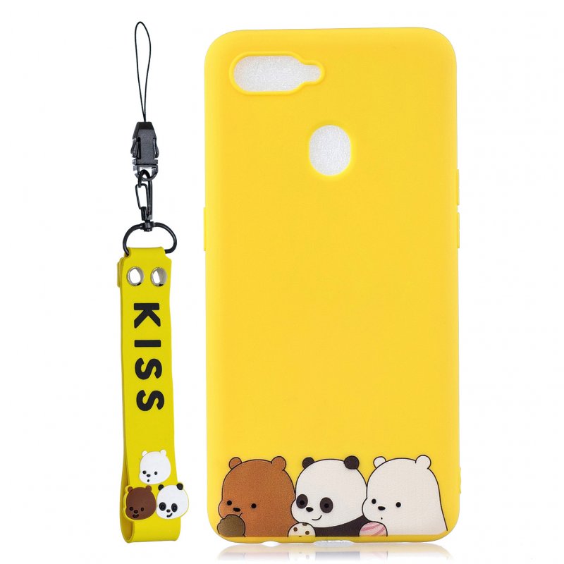 For OPPO A7 Cartoon Lovely Coloured Painted Soft TPU Back Cover Non-slip Shockproof Full Protective Case with Lanyard yellow