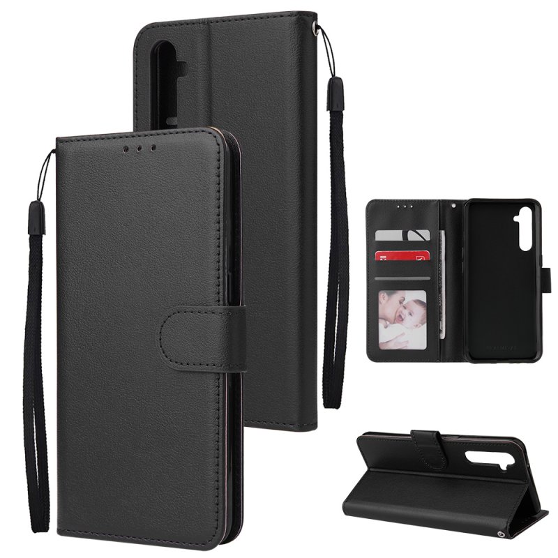For OPPO A8 / A31/Realme XT / X2 Mobile Phone Case PU Buckle Closure Wallet Design Cards Slots All-round Protection Phone Cover  black