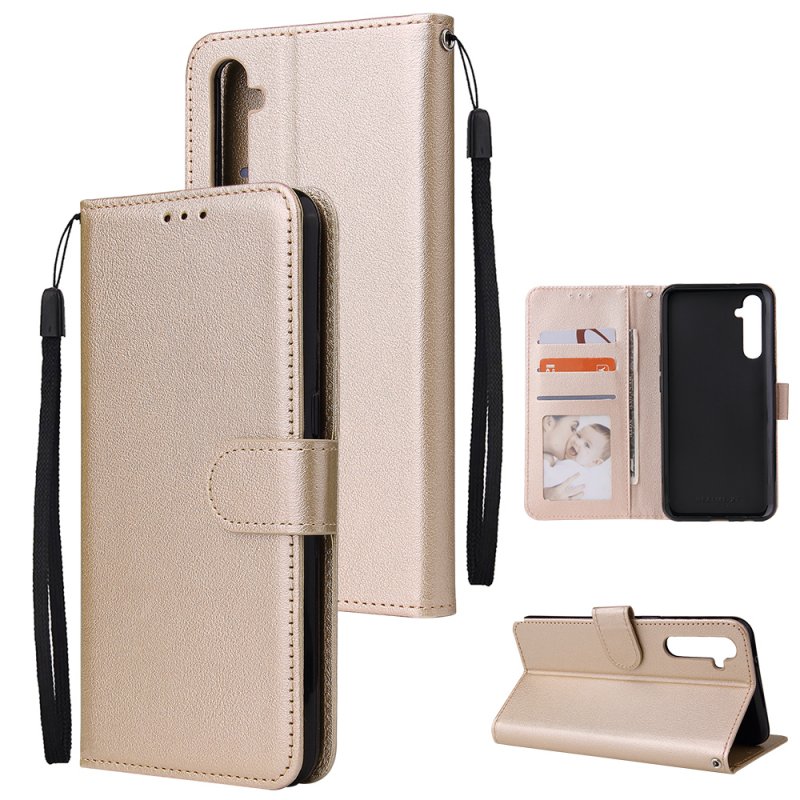 For OPPO A8 / A31/Realme XT / X2 Mobile Phone Case PU Buckle Closure Wallet Design Cards Slots All-round Protection Phone Cover  Golden