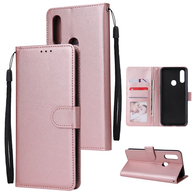 For OPPO A8 / A31/Realme XT / X2 Mobile Phone Case PU Buckle Closure Wallet Design Cards Slots All-round Protection Phone Cover  Rose gold