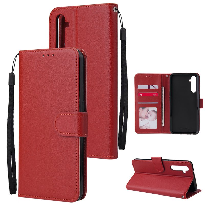For OPPO A8 / A31/Realme XT / X2 Mobile Phone Case PU Buckle Closure Wallet Design Cards Slots All-round Protection Phone Cover  red