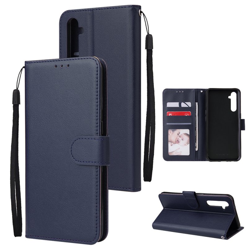 For OPPO A8 / A31/Realme XT / X2 Mobile Phone Case PU Buckle Closure Wallet Design Cards Slots All-round Protection Phone Cover  blue