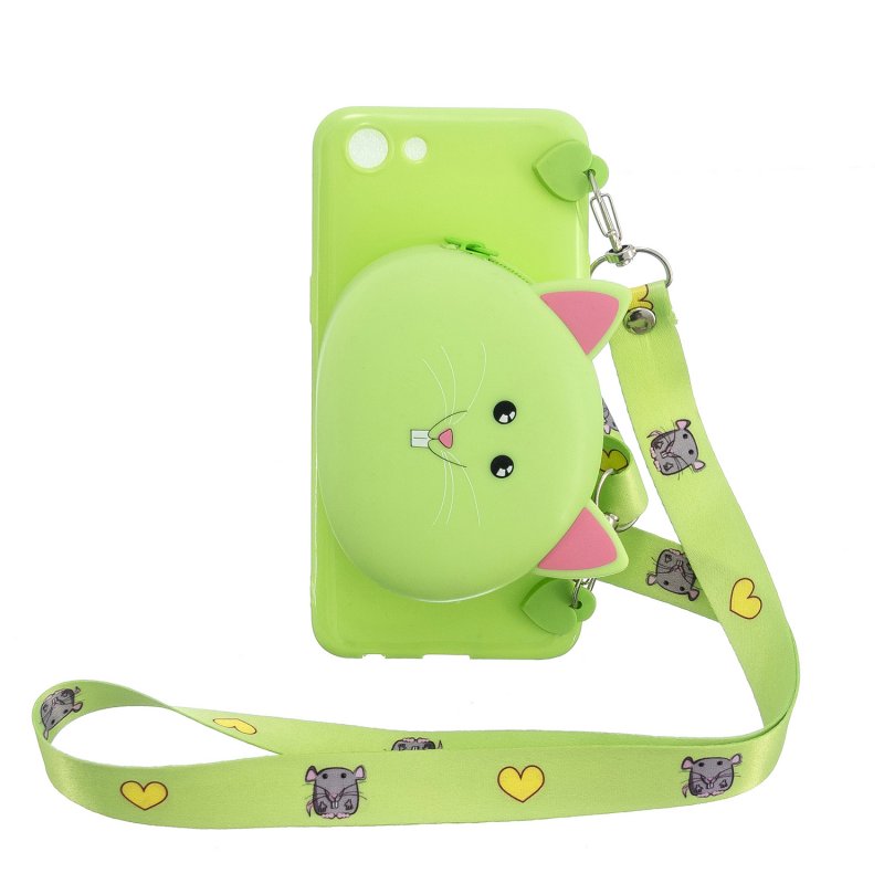 For OPPO A83/A9 2020 Cellphone Case Mobile Phone TPU Shell Shockproof Cover with Cartoon Cat Pig Panda Coin Purse Lovely Shoulder Starp  Green